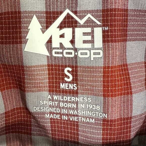REI Coop Shirt Mens Small Button Up Orange Plaid Short Sleeve Breathable Pockets - Picture 7 of 9